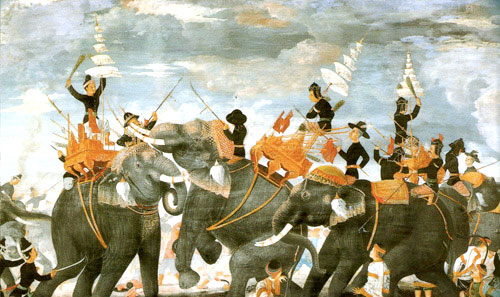 GEMÄLDE VON PRINZ NARISARA NUVADTHIVONGS MIT KÖNIGIN IN DER SCHLACHT MIT DEM